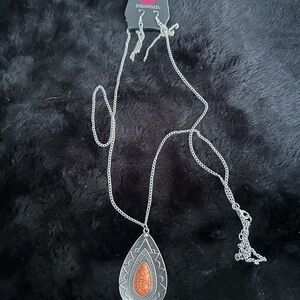 Paparazzi Silver Orange Necklace with Teardrop Pendant